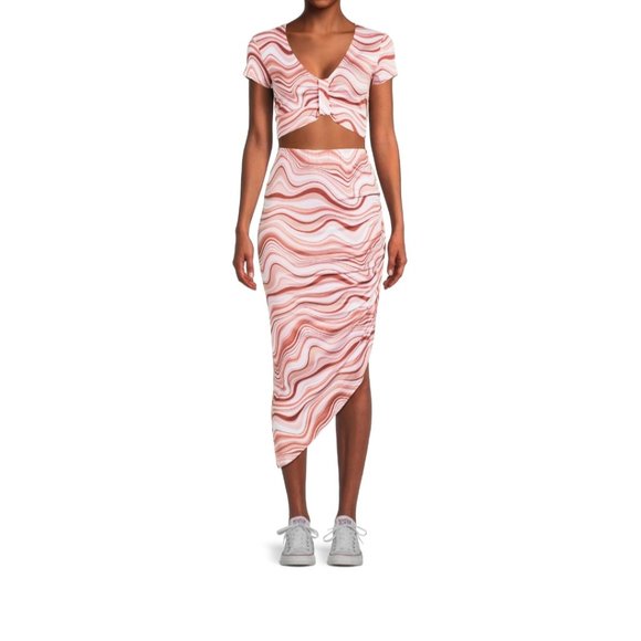 NO BOUNDARIES Juniors Asymmetrical Skirt Set - Dusty Rose - Picture 2 of 5